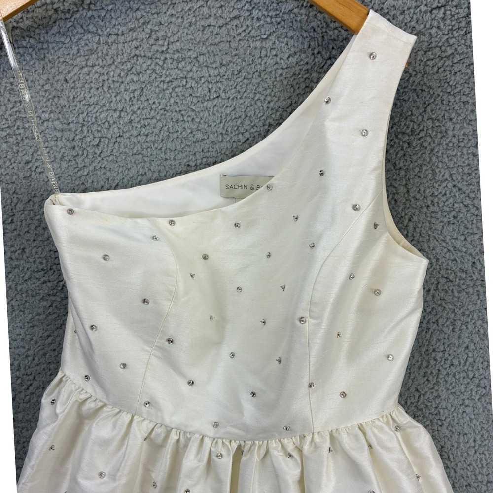 Sachin & Babi Dress One Shoulder Womens 10 White Rhinestone Cocktail Party Mini - Picture 4 of 16